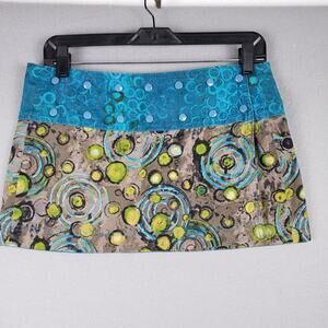 Homemade Womens Size L Micro Mini Skirt Whimsical Print Blue Eclectic Sleaze Y2K